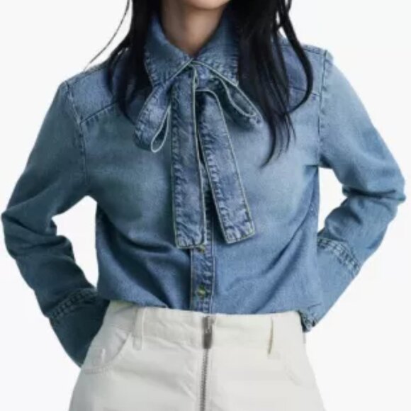 Denim Shirt with Bow - Picture 1 of 3